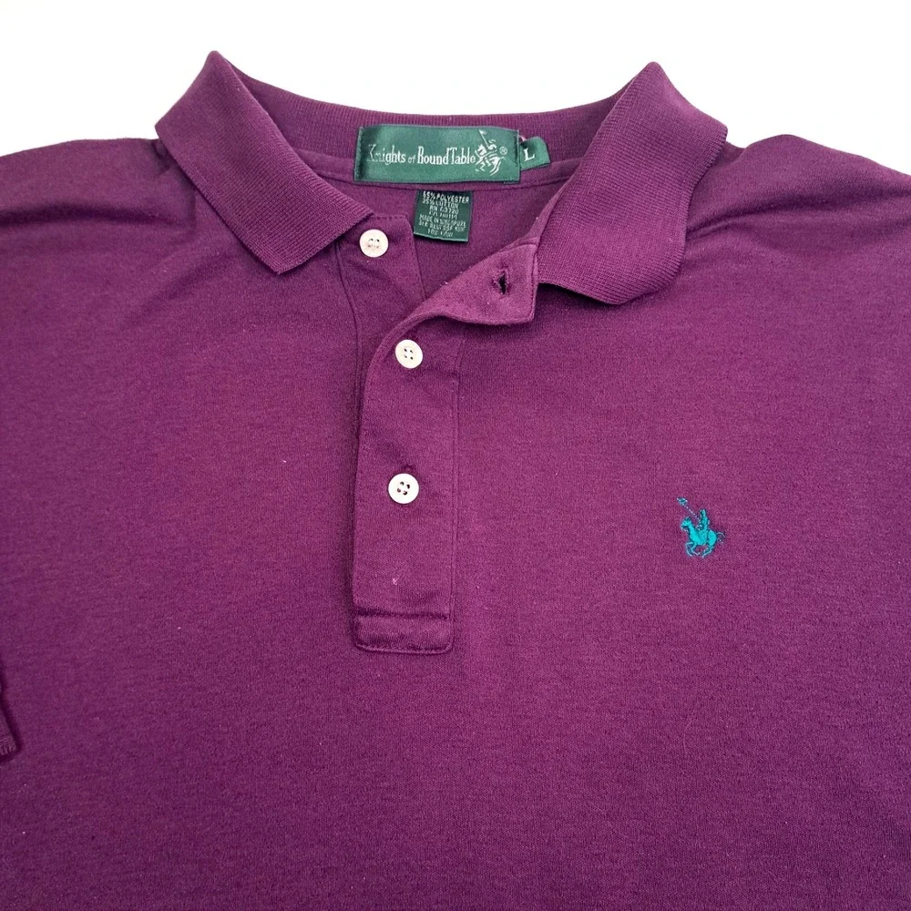 Vtg 90s Polo Ralph Lauren Knit Polo Shirt Mens L Embroidered Teal Logo Purple